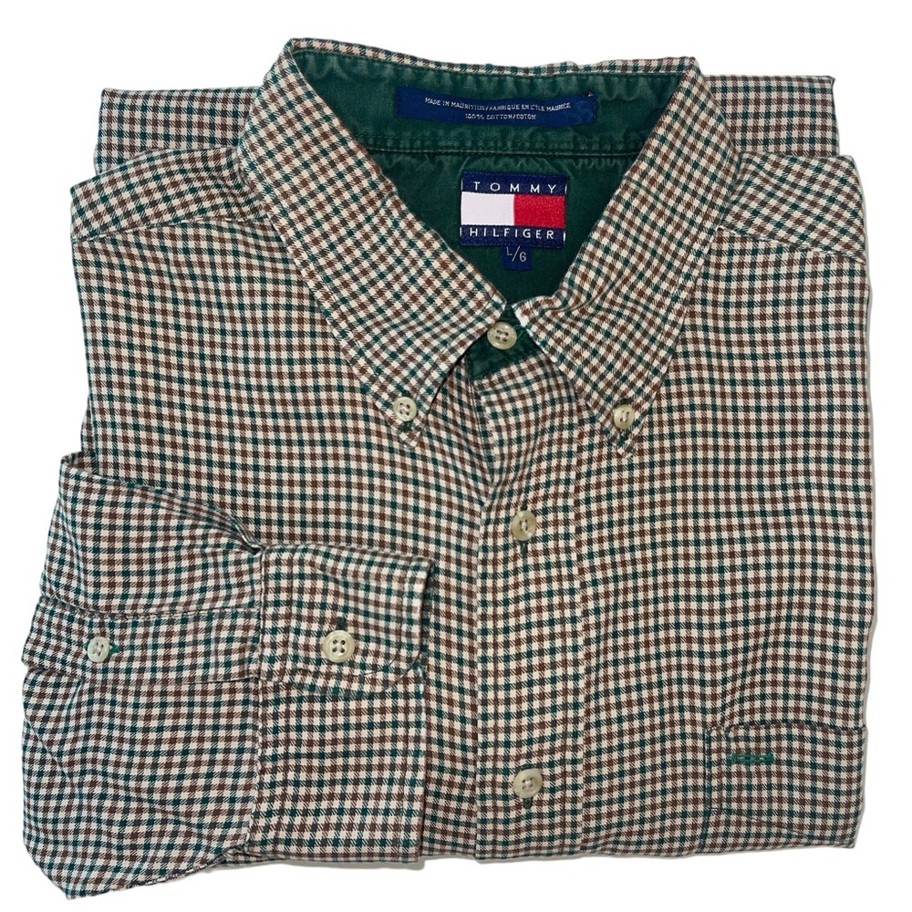 Tommy Hilfiger Gingham Print Button Down Long Sleeve Shirt Size Large - Picture 3 of 13